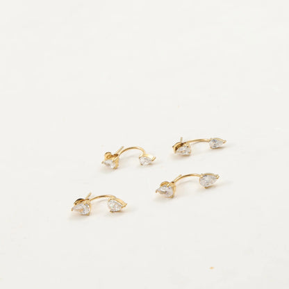 Front and Back Ear Waterdrop Zircon C-shaped, Stainless Steel Earring