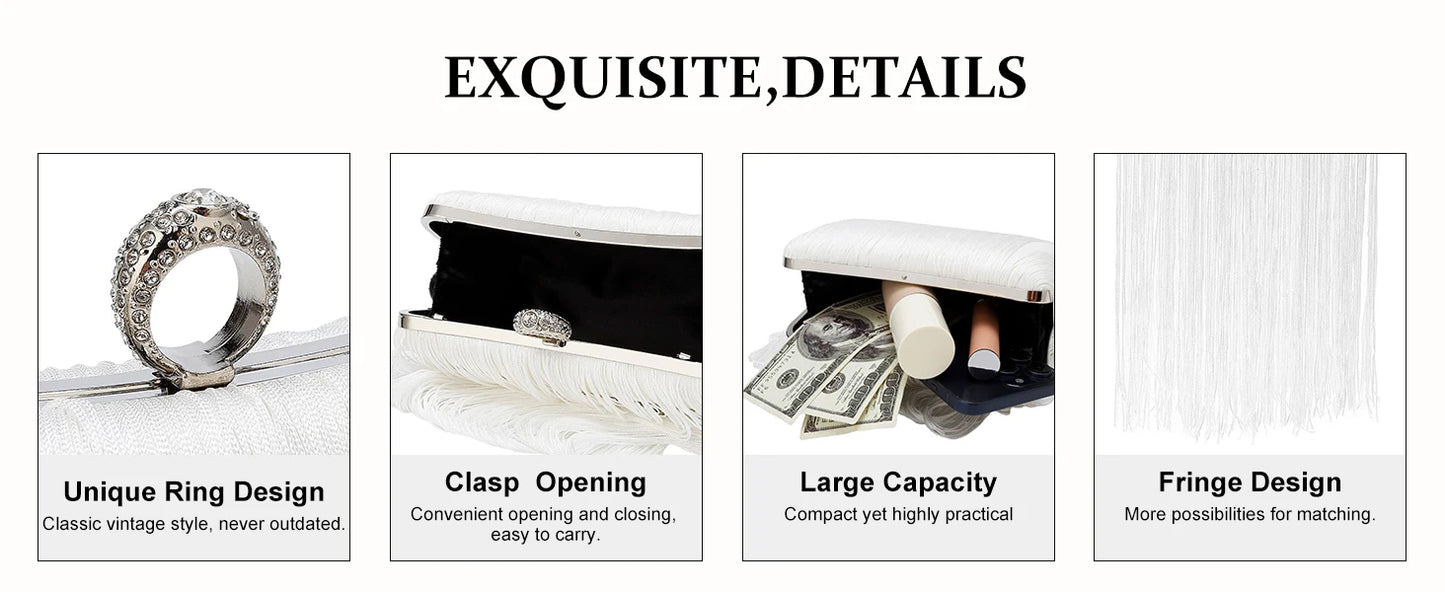 Evening Bag for Women Long Tassel Design Clutch Purses For Wedding Cocktail Prom