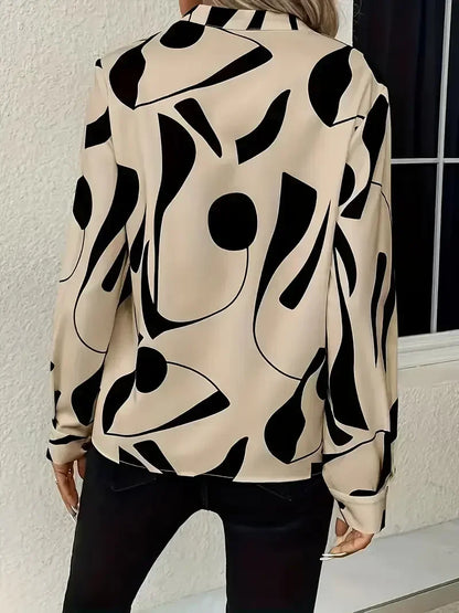 Plus Size Autumn New Women's Casual Graphic Print Notched Neck Blouse