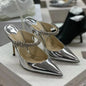 2025 New Fashionable Fine Heeled Muller Shoes with Pointed Water Diamond Chain Banquet