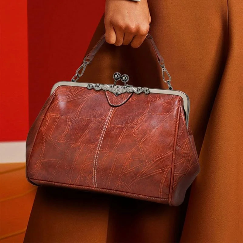 Women Kiss Lock Handbags Oil Leather