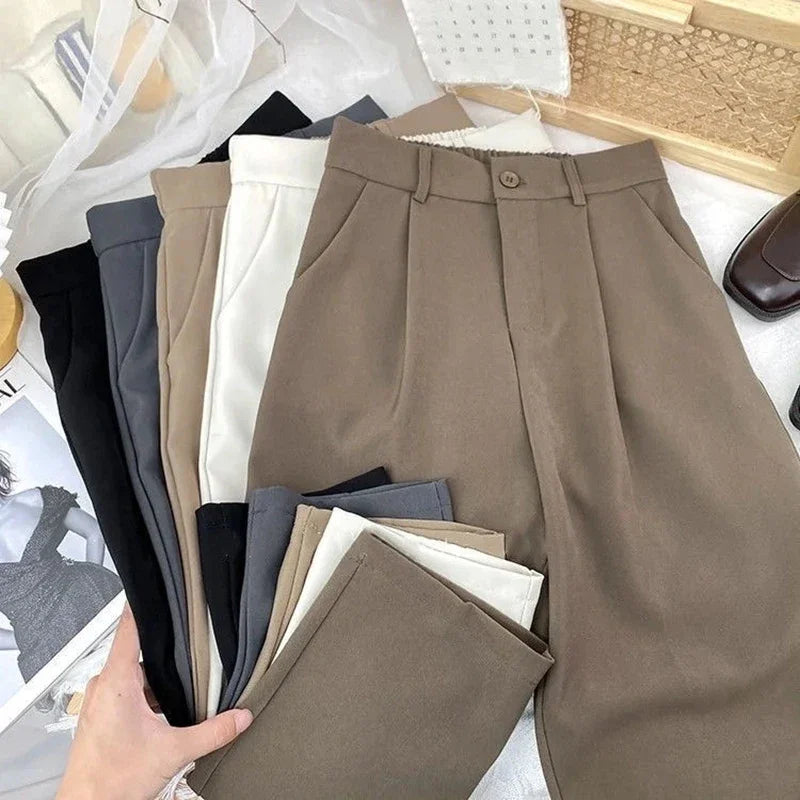 Fall Spring Black Suit Haren Pants Elastic High Waist Casual