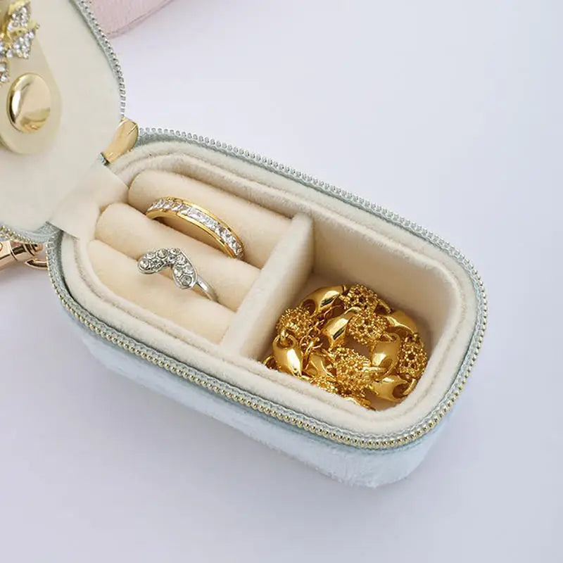 Portable Mini Jewelry Storage Box Travel Keychain Case for Earrings Necklaces Rings -