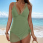 Women 1 Piece Swim Dress Waist Shaping Swimsuits Slimming Mesh Sheer Wraps