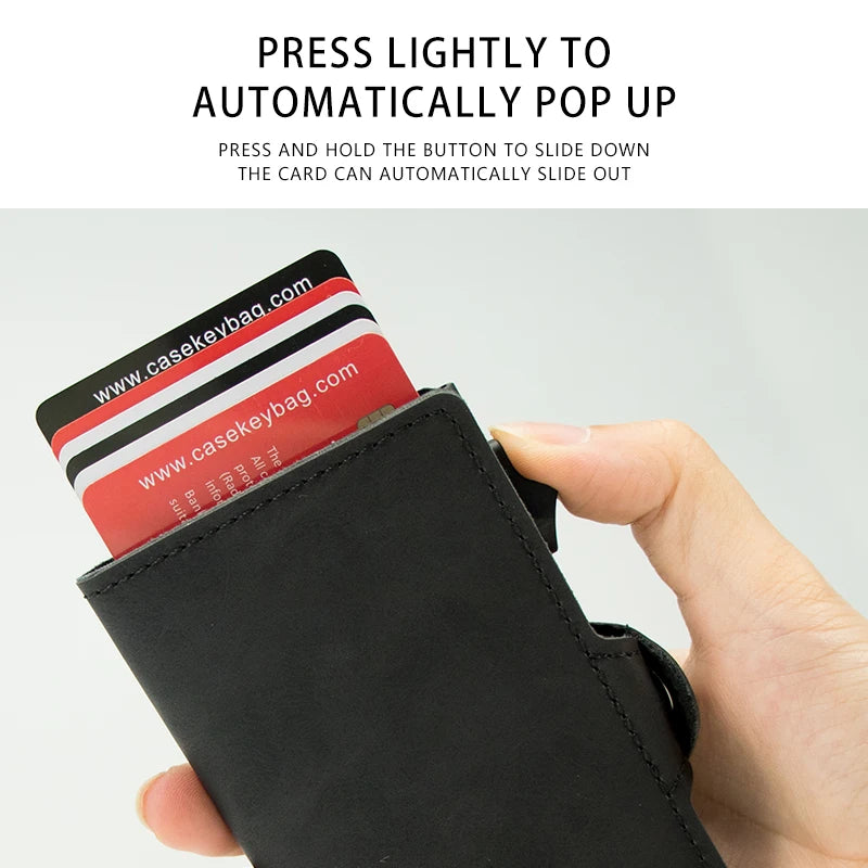 CASEKEY Top Quality Leather Cash Clip Wallet RFID NFC Protection Pop Up Metal Card Holder Case