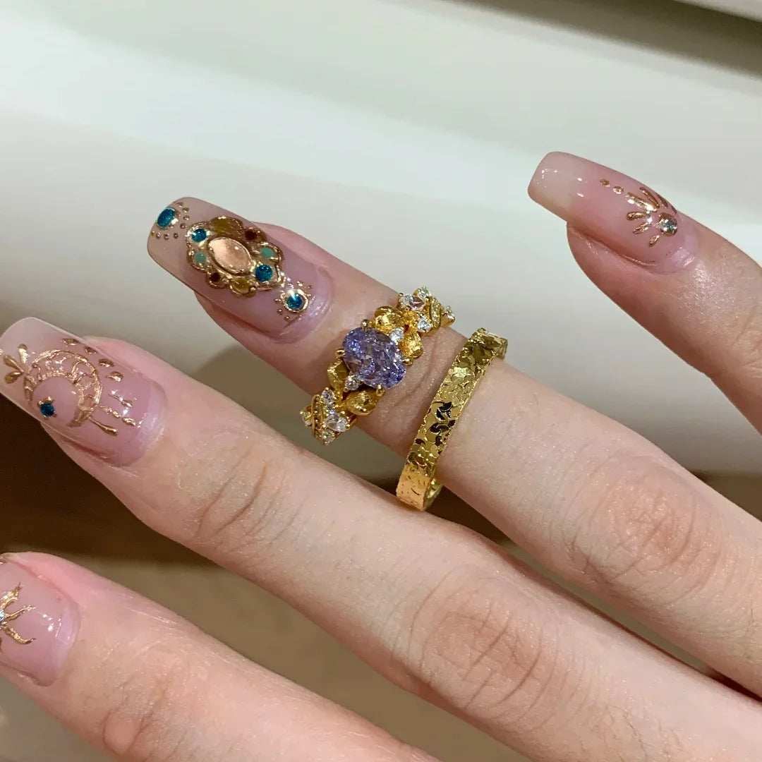 Medieval-Style Bauhinia Tulip Purple Zircon Ring for Women,