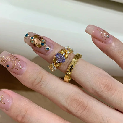 Medieval-Style Bauhinia Tulip Purple Zircon Ring for Women,