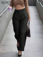 Women's Beige High Waist Straight Leg Pleated Trousers
