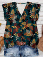 Women's V-Neck Floral Print Button-Up Blouse, Loose Fit, Lightweight