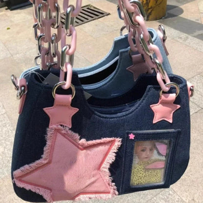 Fashion Shoulder Star Denim Bag