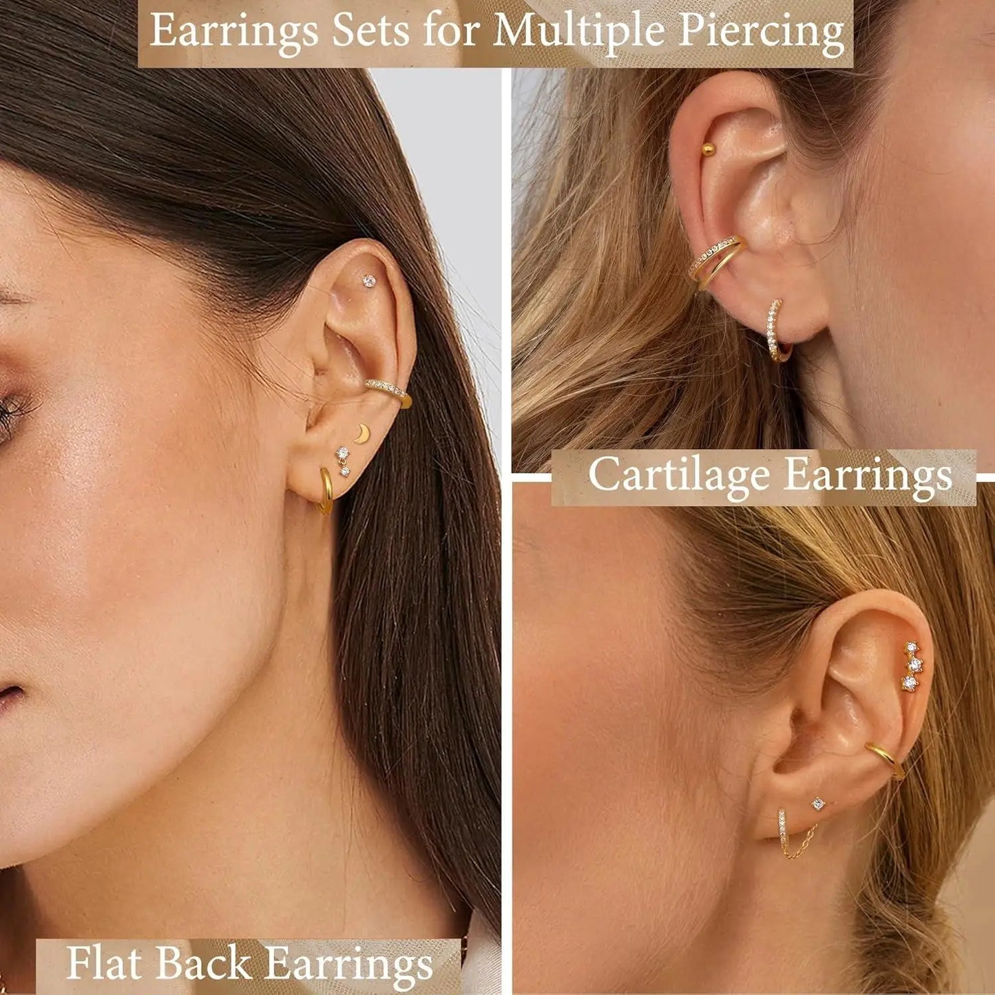 10 Pairs Hypoallergenic 20G Surgical Steel Flat Back Stud Earrings