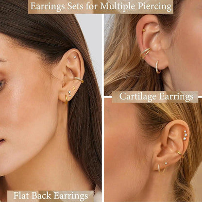 10 Pairs Hypoallergenic 20G Surgical Steel Flat Back Stud Earrings