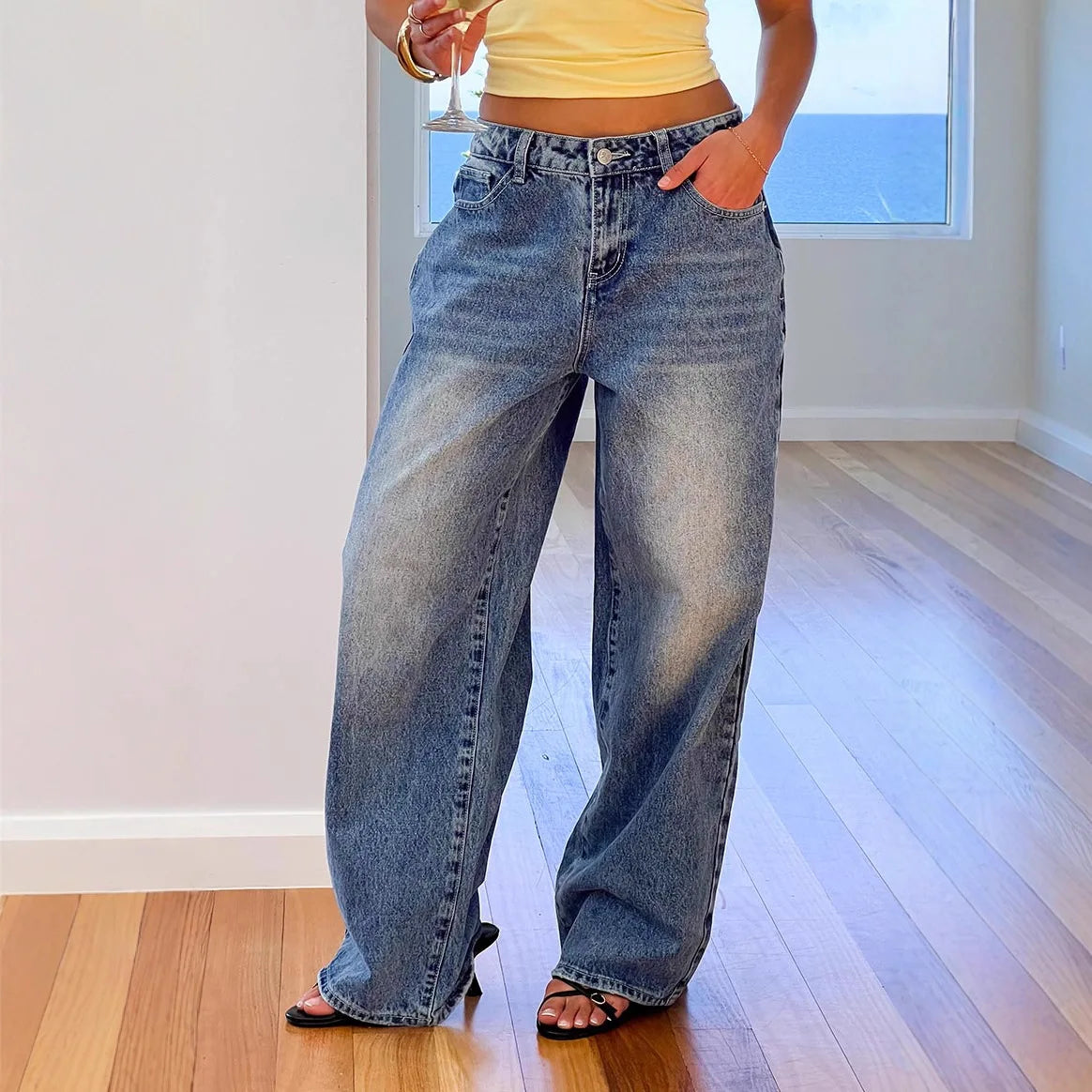 Heart Back Pocket Wide-Leg Jeans