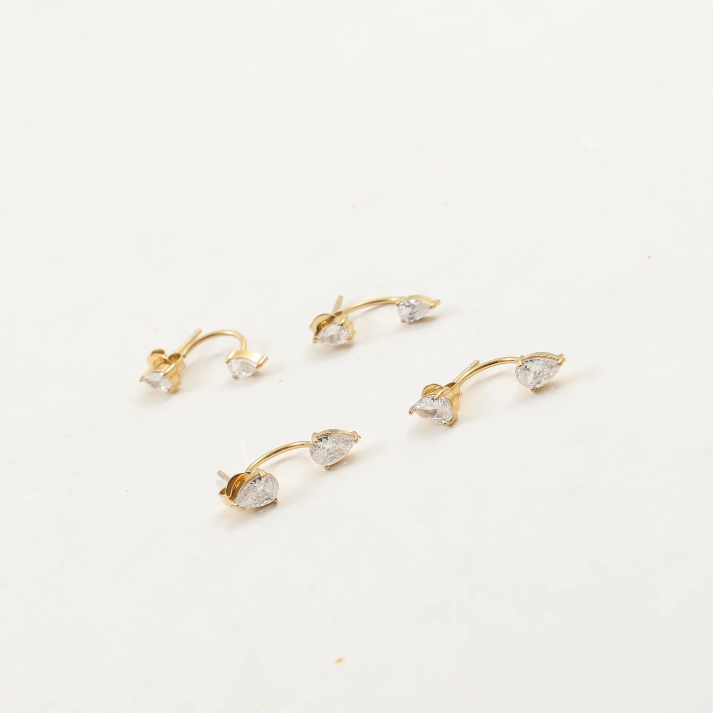 Front and Back Ear Waterdrop Zircon C-shaped, Stainless Steel Earring