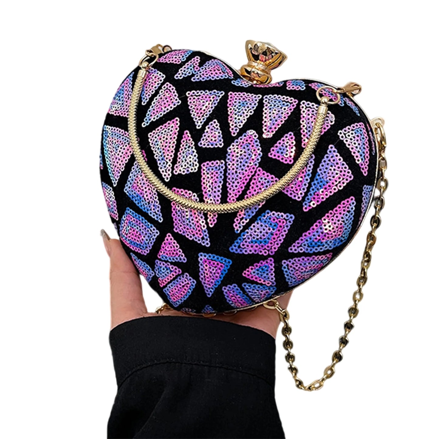 Elegant Rhinestone Embellished Heart Shaped Clutch Purse