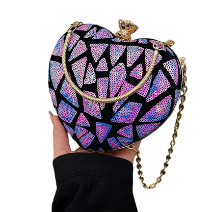 Elegant Rhinestone Embellished Heart Shaped Clutch Purse