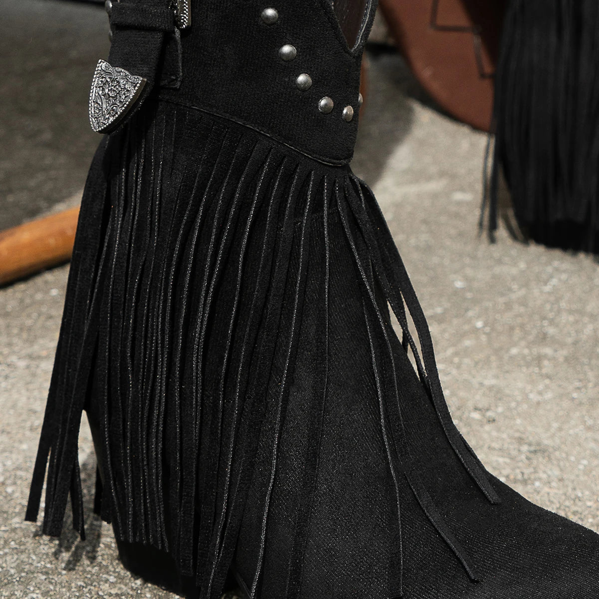 Women's fashion tassel rivet mid western cowboy boots