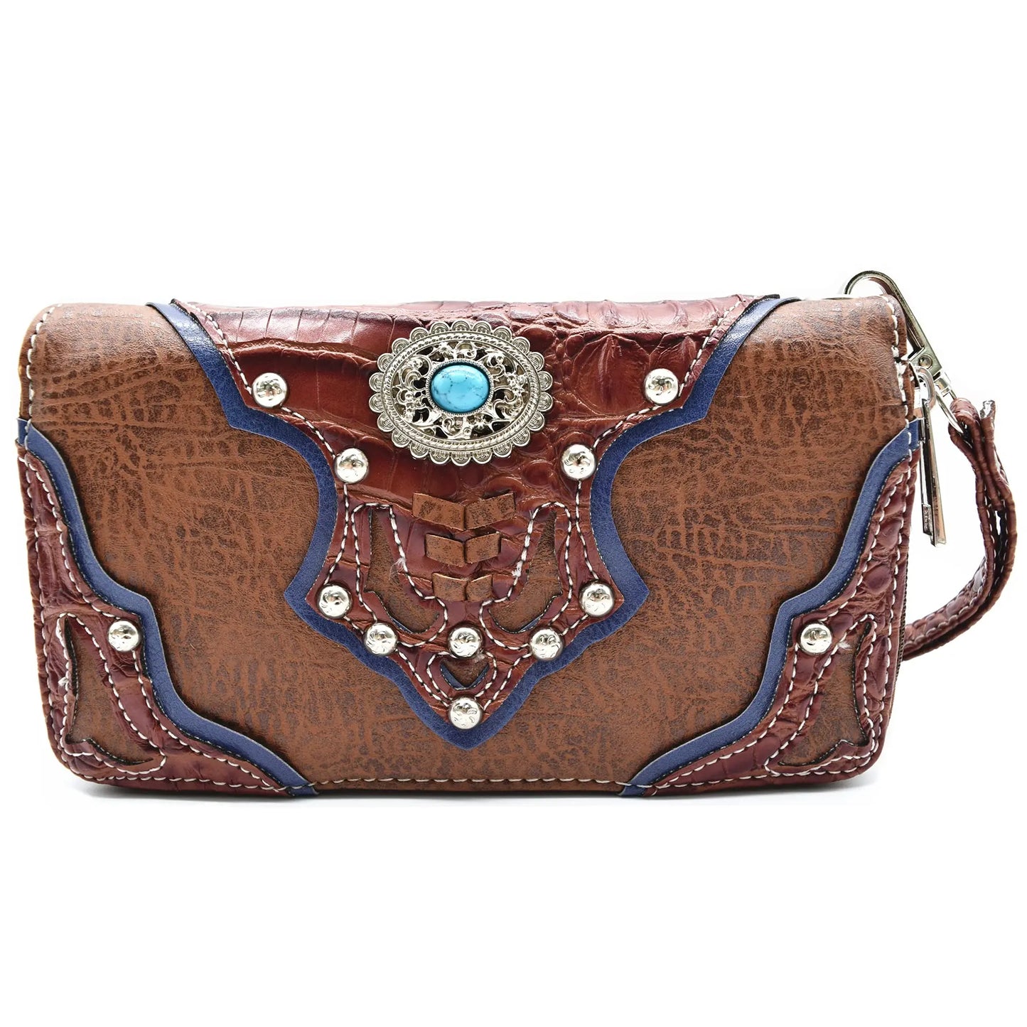 Western Style Cowgirl Woven Fringe Crocodile Gorgeous Purse Conchos Women Handbag Shoulder Bags Wallet Set