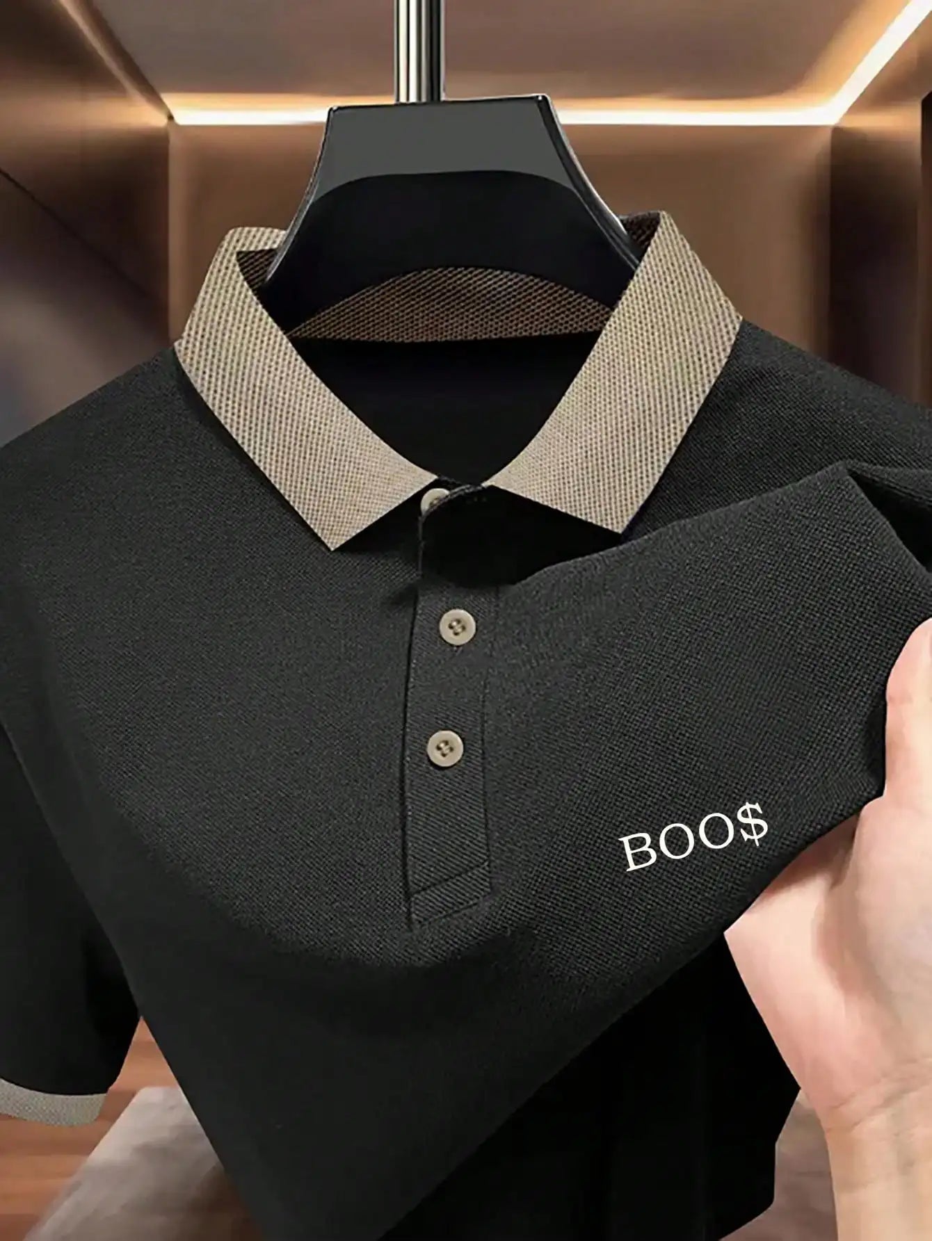 Pink Short-Sleeve Polo Shirt with Contrast Collar and Embroidered Text Design