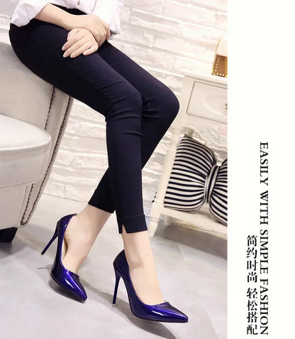 Nude Pumps Patent Leather Sexy Pointed Toe Thin Heel