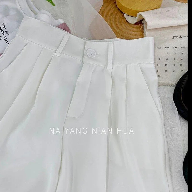 Fall Spring Black Suit Haren Pants Elastic High Waist Casual