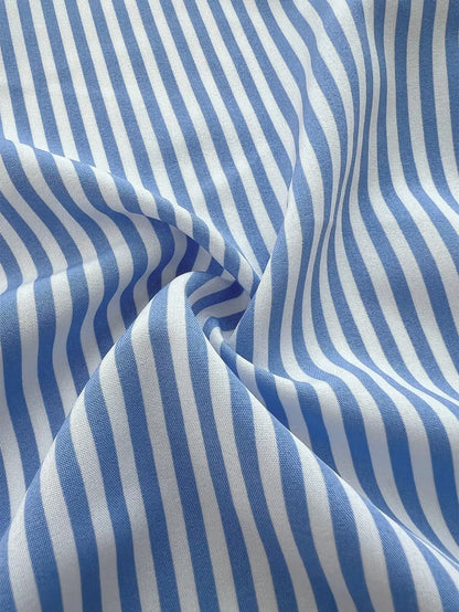 Plus Size Sleeveless Striped Button-Front Shirt Dress with Collar - Casual A-Line Mini Dress