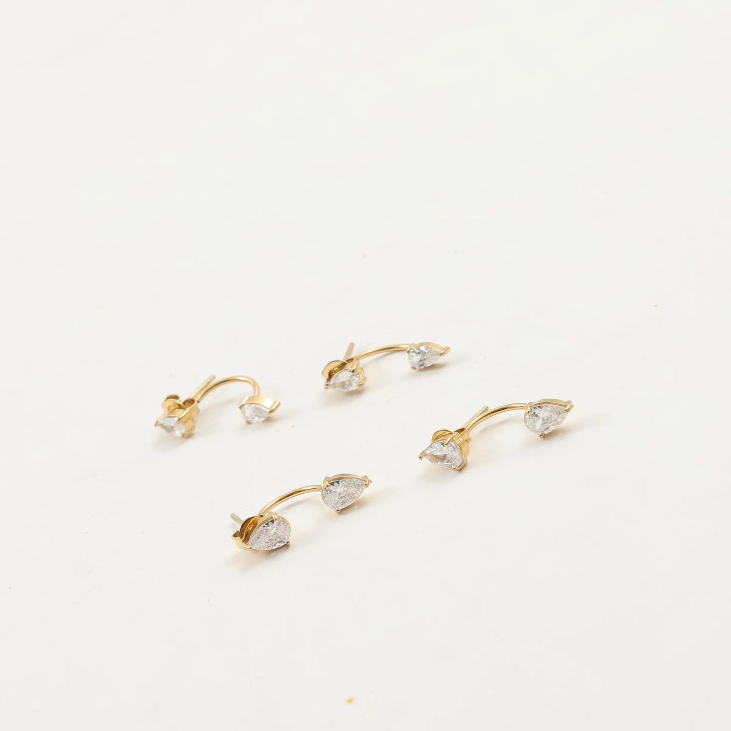 Front and Back Ear Waterdrop Zircon C-shaped, Stainless Steel Earring