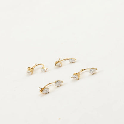 Front and Back Ear Waterdrop Zircon C-shaped, Stainless Steel Earring