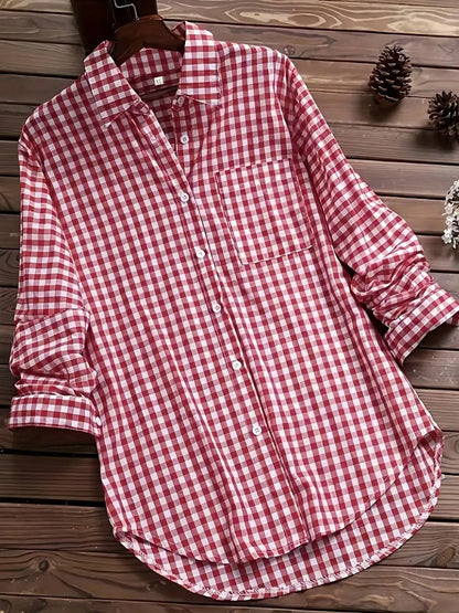 2025 New Gingham Turn-Down Collar Long Sleeve Shirt