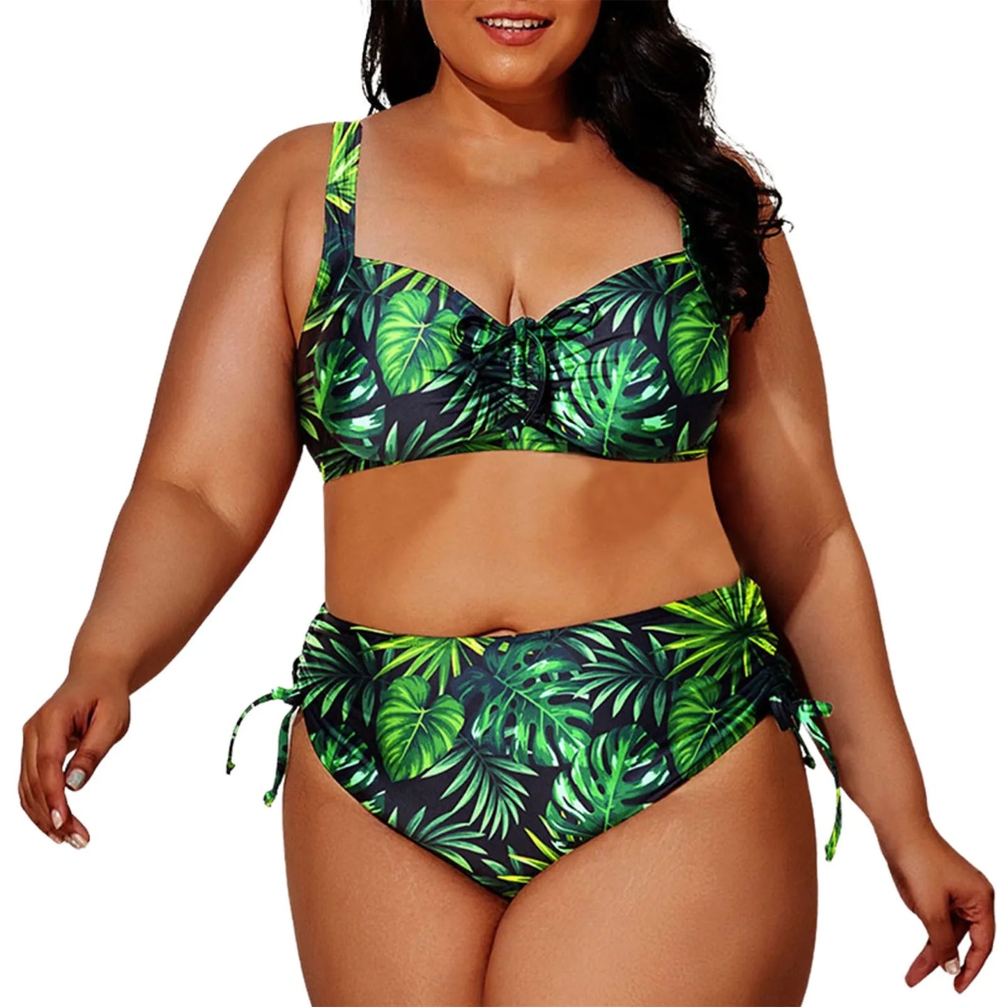 2024 Fashion Plus Size Bikinis New Floral Print Ruffle Two Pieces Swimwear