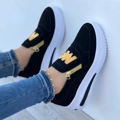 Women Autumn Sneakers Casual Double M Printed Side Zipper Platform Shoes