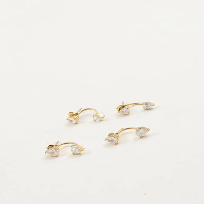 Front and Back Ear Waterdrop Zircon C-shaped, Stainless Steel Earring