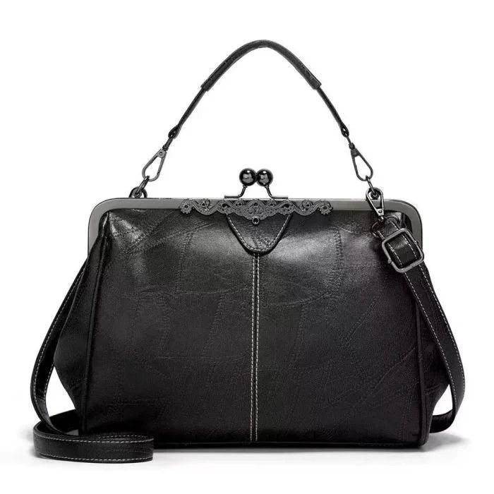 Women Kiss Lock Handbags Oil Leather