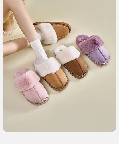 Winter Fur Cotton Slippers For Women Soft Comfort