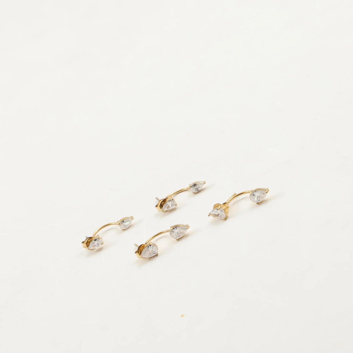 Front and Back Ear Waterdrop Zircon C-shaped, Stainless Steel Earring