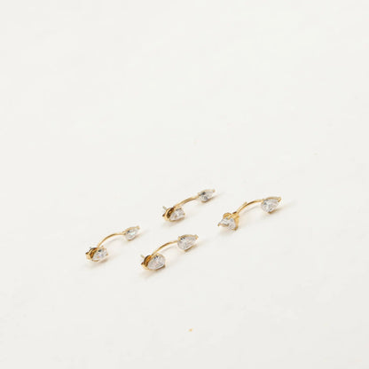 Front and Back Ear Waterdrop Zircon C-shaped, Stainless Steel Earring