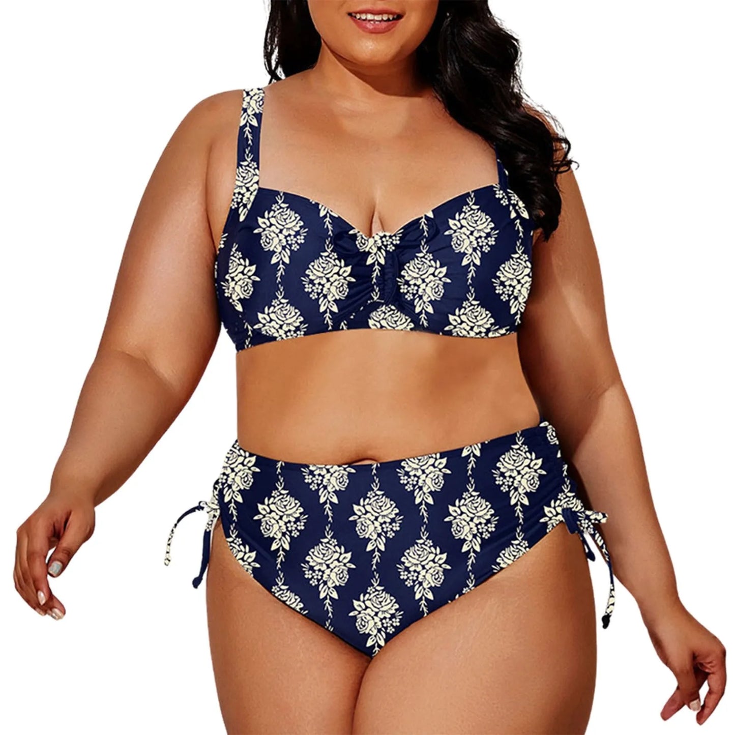 2024 Fashion Plus Size Bikinis New Floral Print Ruffle Two Pieces Swimwear