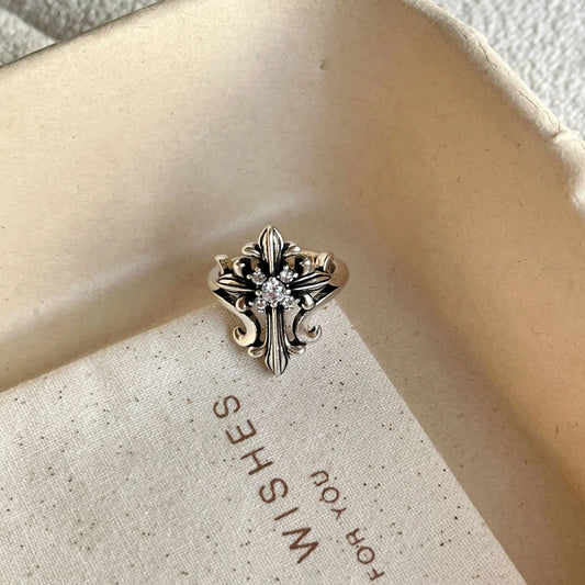 Original Vintage Distressed Cross Four-Pointed Star Ring