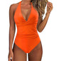 Tummy Control Swimsuit Cross Front Striped One Piece