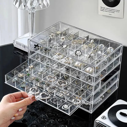 Large Capacity Multi-Layer Desktop Drawer Style Jewelry Box Earring Ring