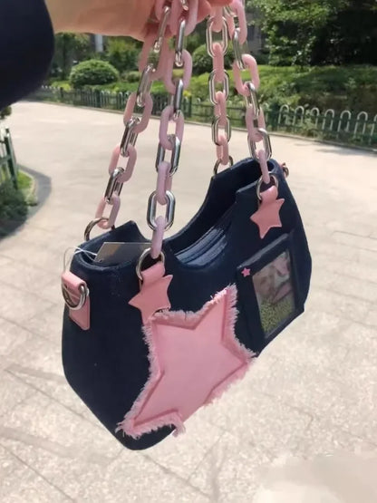 Fashion Shoulder Star Denim Bag