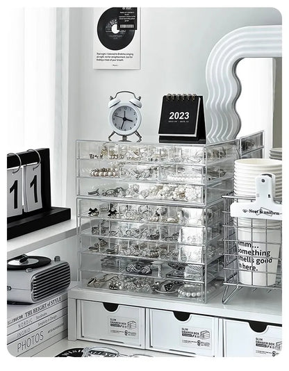 Large Capacity Multi-Layer Desktop Drawer Style Jewelry Box Earring Ring