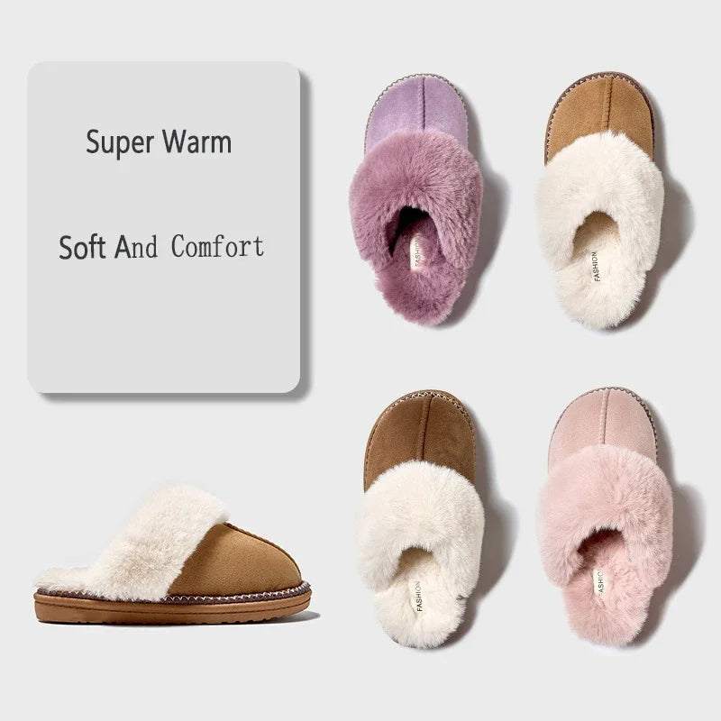Winter Fur Cotton Slippers For Women Soft Comfort