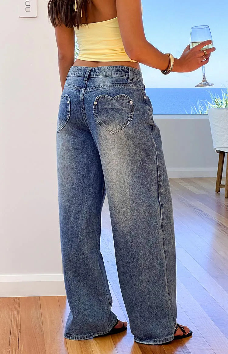 Heart Back Pocket Wide-Leg Jeans