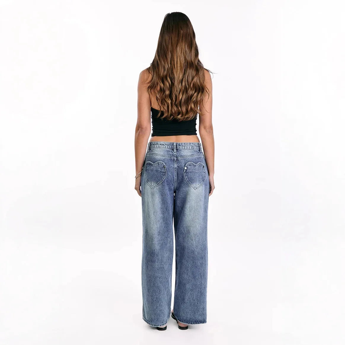 Heart Back Pocket Wide-Leg Jeans