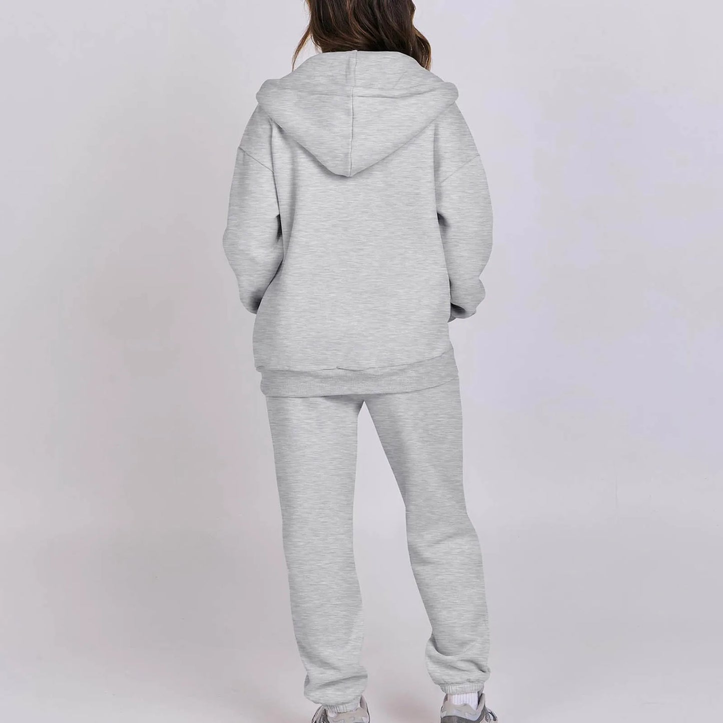 Women Long Sleeve Solid Color Hooded Sweatshirt and Pant