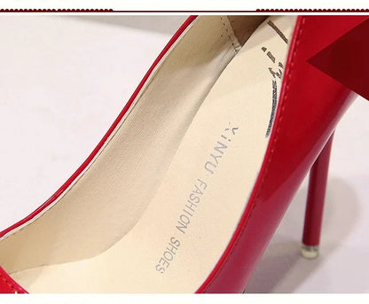 Nude Pumps Patent Leather Sexy Pointed Toe Thin Heel