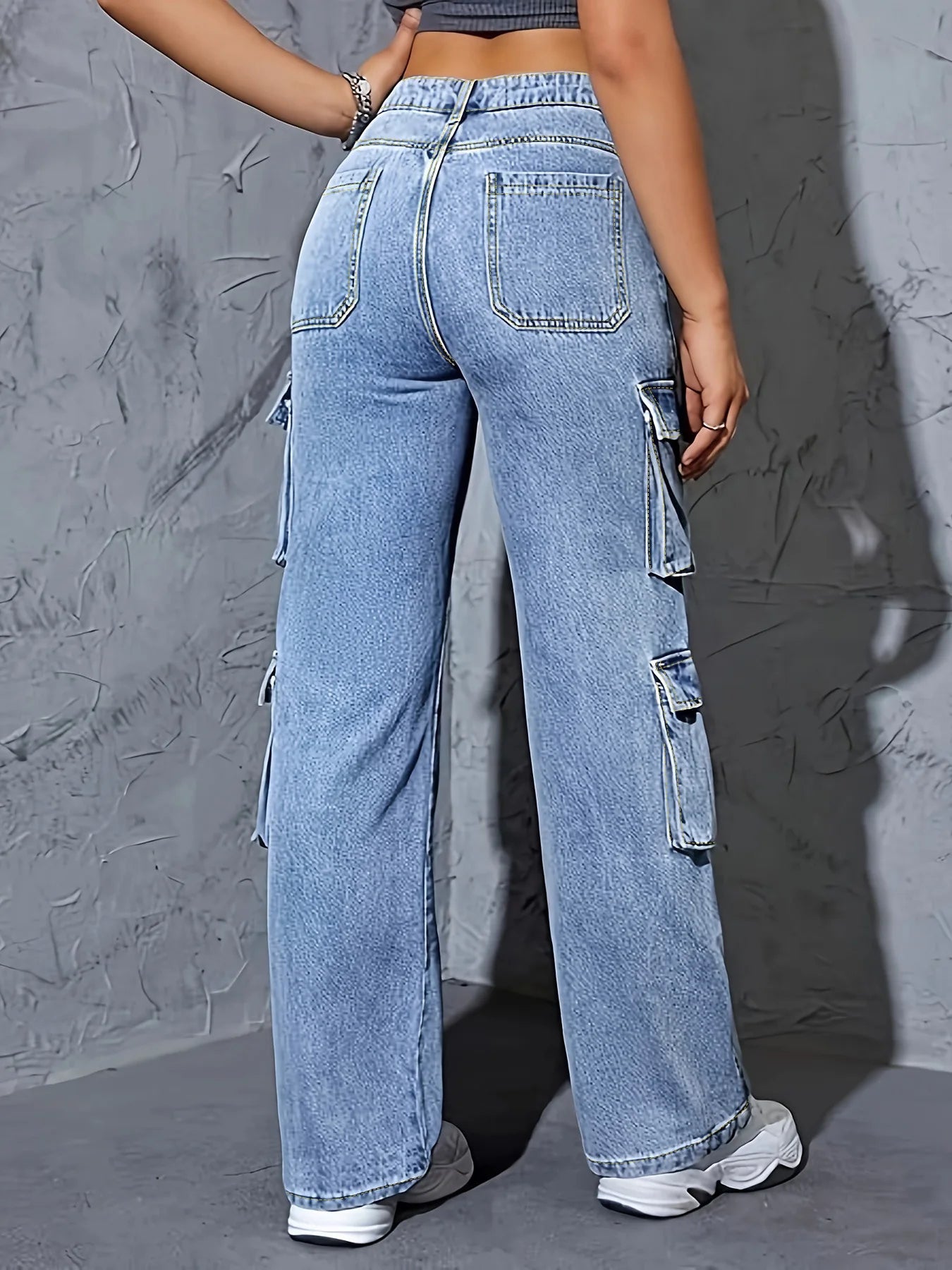 Plus Size Straight Leg Jeans for Women High Waisted Cargo Jeans Stretchy
