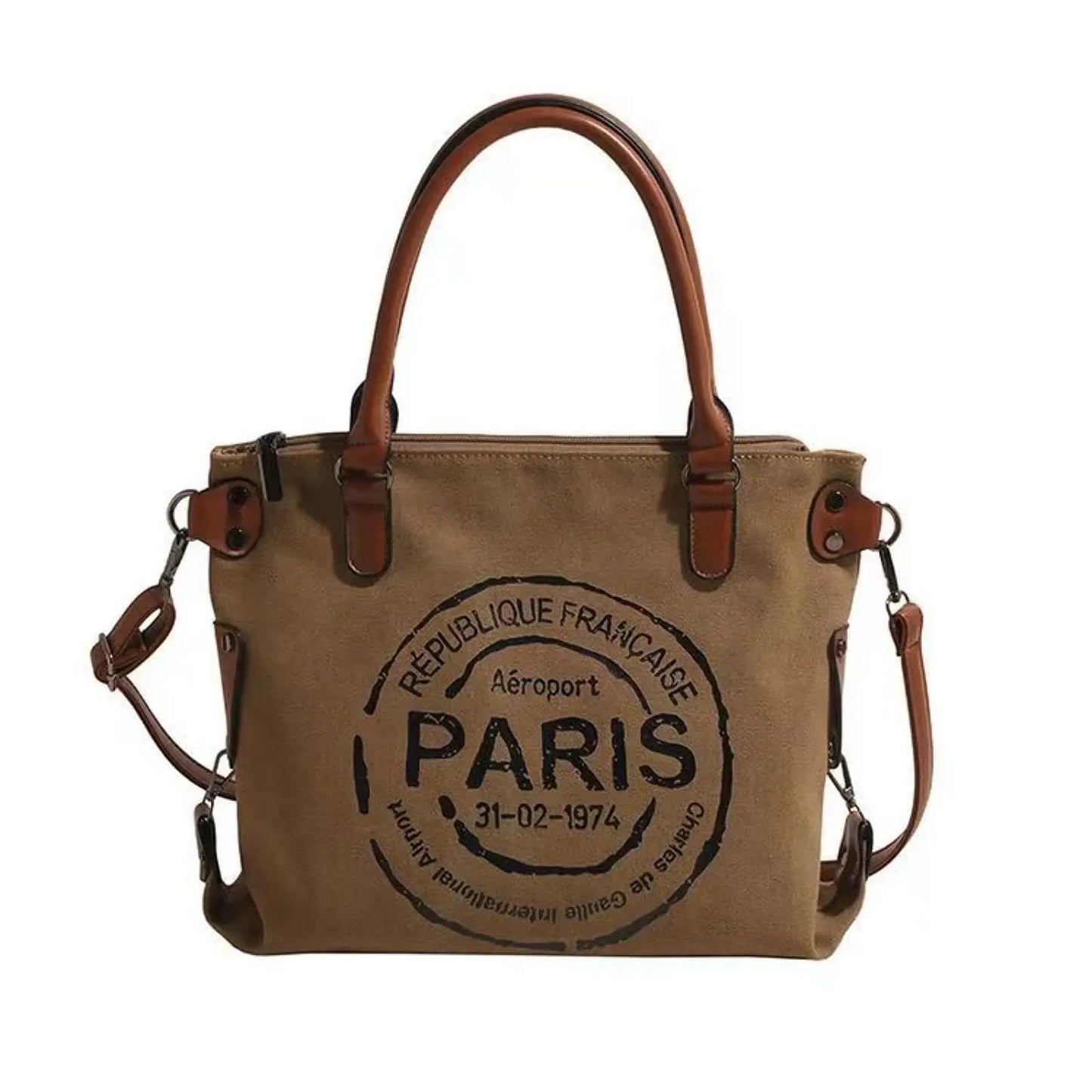 Vintage Canvas Tote Bag, Large Capacity, Water-Resistant with Adjustable Straps & Zipper Closure