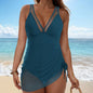 Women 1 Piece Swim Dress Waist Shaping Swimsuits Slimming Mesh Sheer Wraps